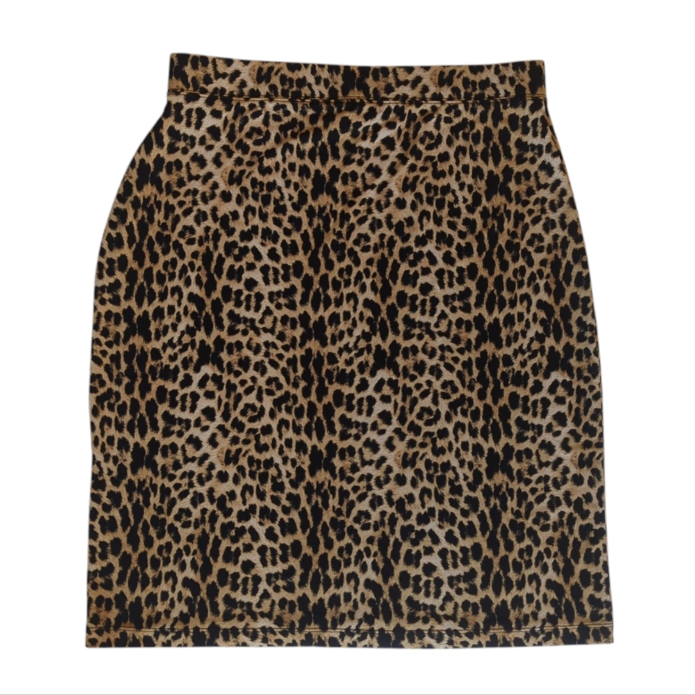 Jaclyn Smith Collection Stretch Animal Print Skirt MEDIUM Tan Black - Picture 7 of 13